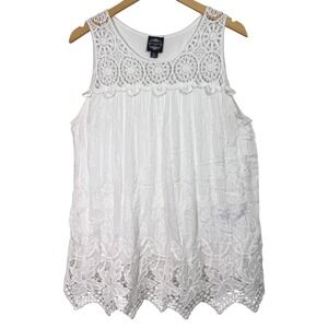 Le Marais Paris Womens Top Large White Lace Sleeveless 100% Silk Coquette Flowy